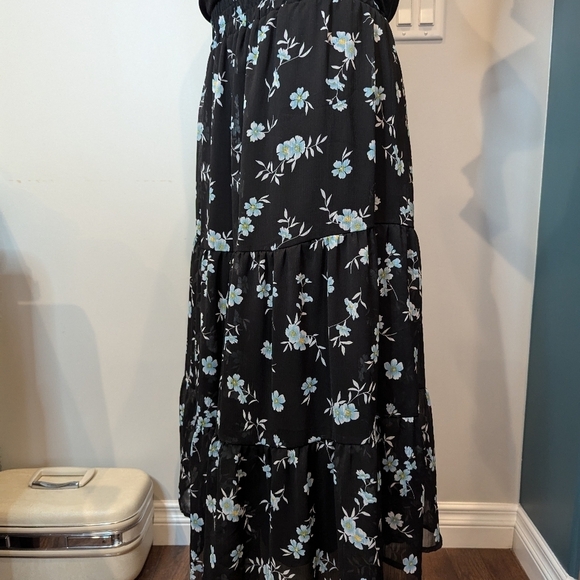 Chiffon Elastic High Waist Pleated tiered Flared Maxi Skirt, lined 2x - Picture 8 of 12